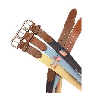 JT Spencer Men’s LIGHT BLUE American Flag belts, cotton, leather, Size 42